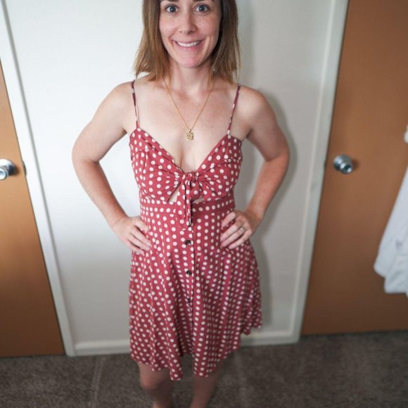 Burnt Orange Polka Dot Peek-a-Boo Dress - Picture 1 of 3